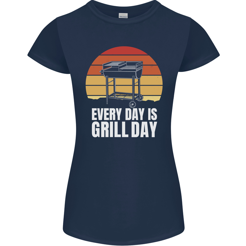 Every Days a Grill Day Funny BBQ Retirement Womens Petite Cut T-Shirt Navy Blue