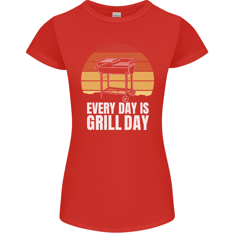 Every Days a Grill Day Funny BBQ Retirement Womens Petite Cut T-Shirt Red