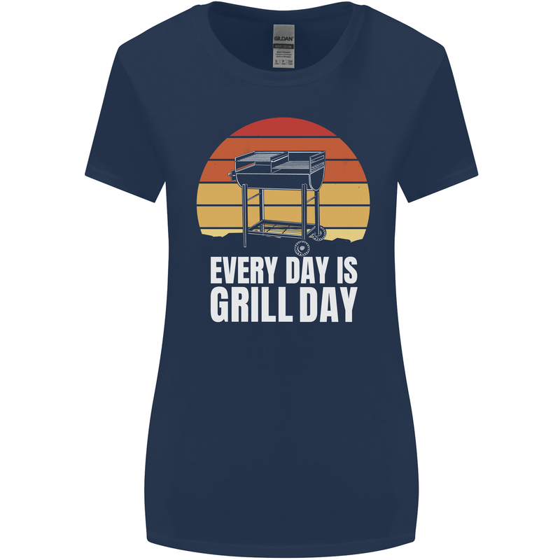 Every Days a Grill Day Funny BBQ Retirement Womens Wider Cut T-Shirt Navy Blue