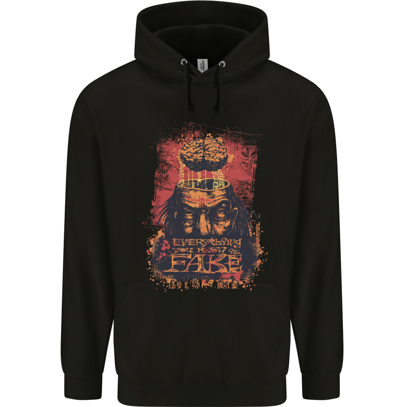Everything is Fake Conspiracy Theory Childrens Kids Hoodie Black