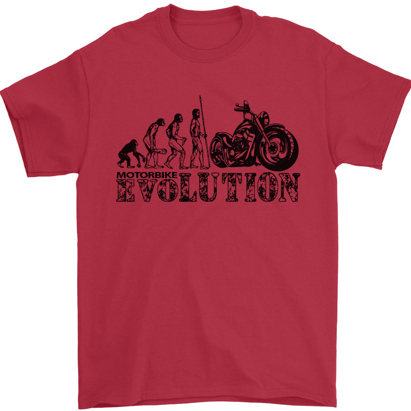 Evolution of Motorcycle Motorbike Biker Mens T-Shirt Cotton Gildan Red