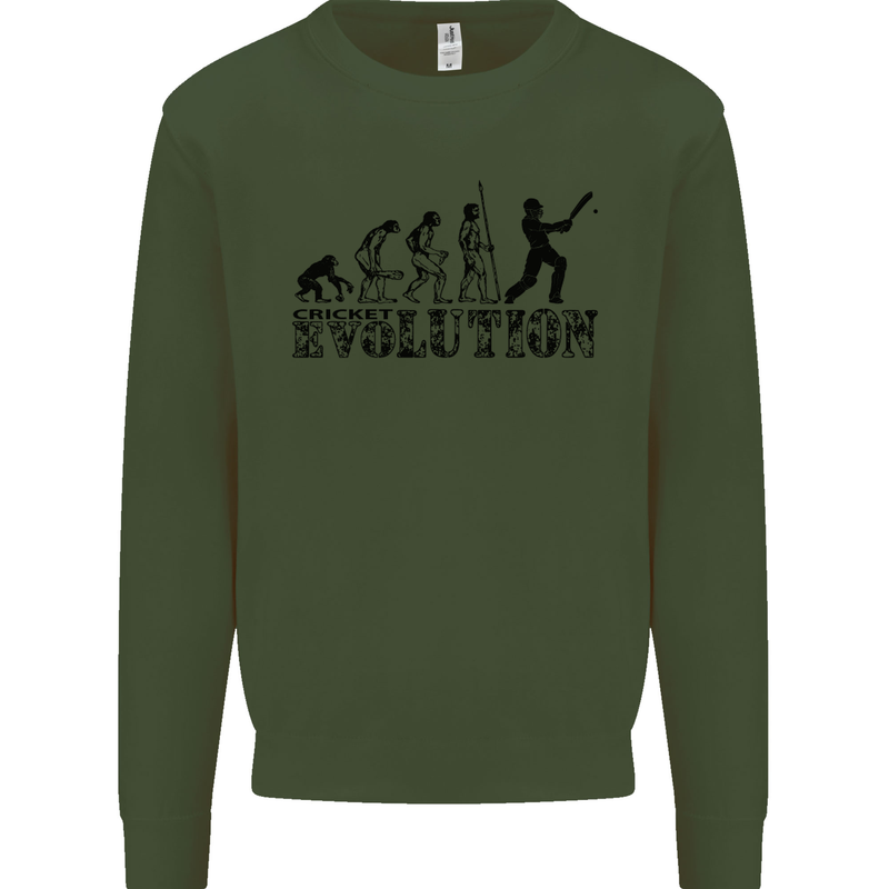 Evolution of a Cricketer Cricket Funny Kids Sweatshirt Jumper Forest Green