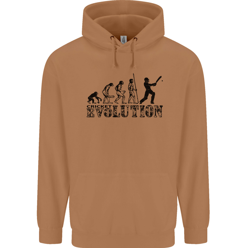 Evolution of a Cricketer Cricket Funny Mens 80% Cotton Hoodie Caramel Latte