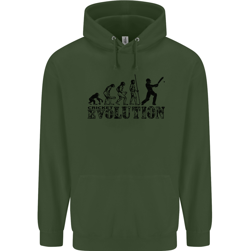 Evolution of a Cricketer Cricket Funny Mens 80% Cotton Hoodie Forest Green