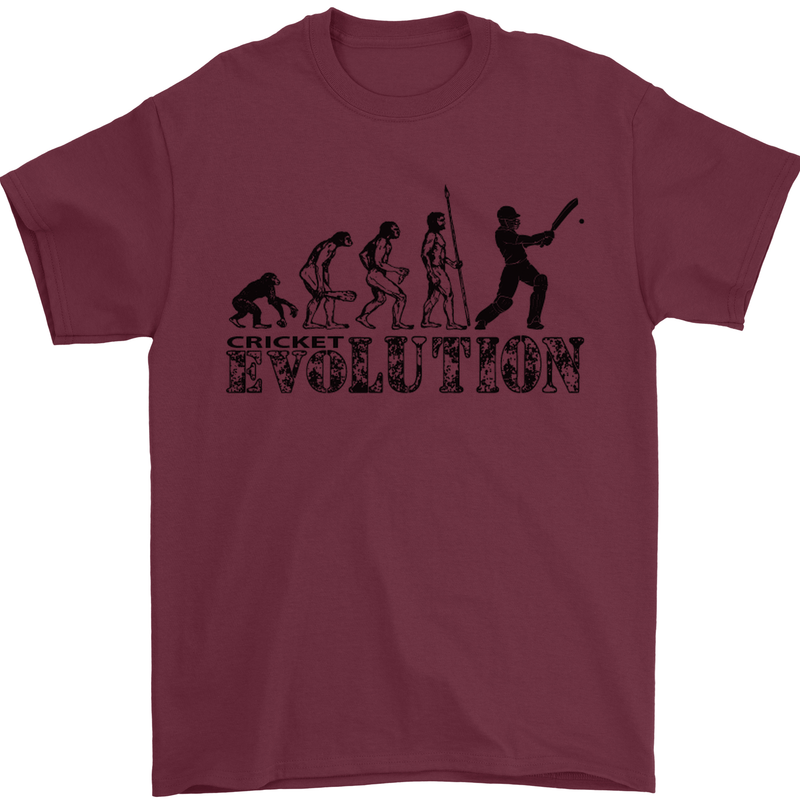 Evolution of a Cricketer Cricket Funny Mens T-Shirt Cotton Gildan Maroon