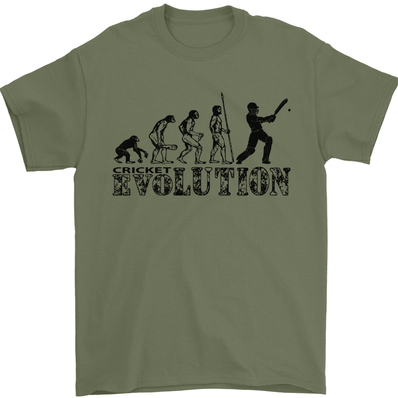 Evolution of a Cricketer Cricket Funny Mens T-Shirt Cotton Gildan Military Green