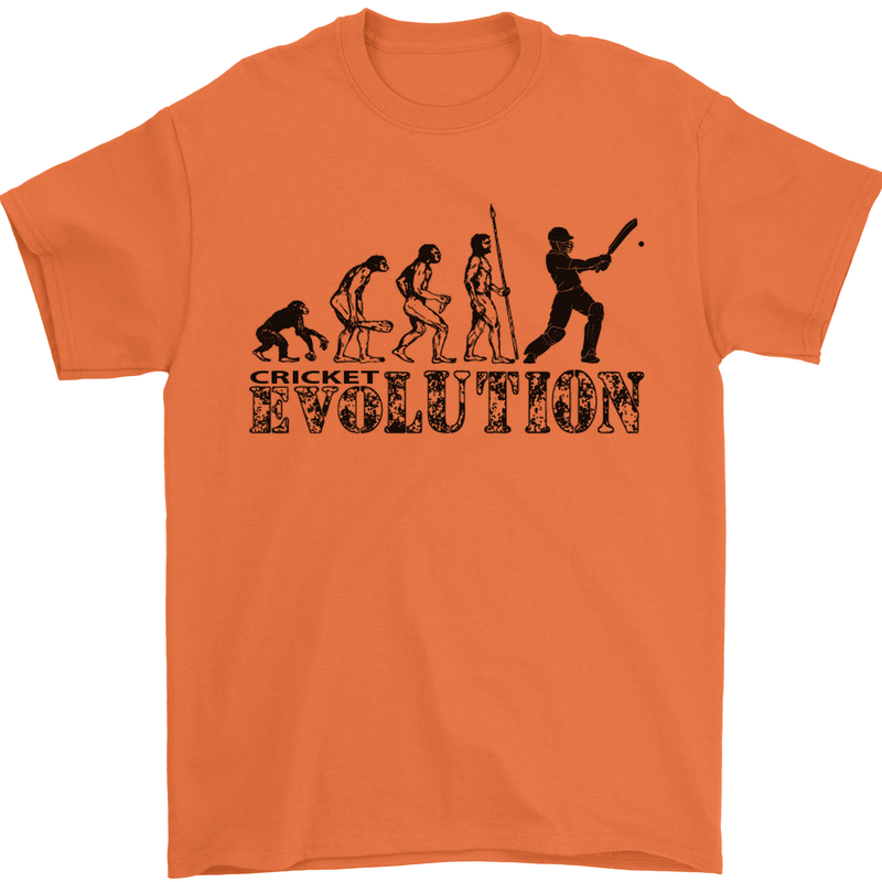 Evolution of a Cricketer Cricket Funny Mens T-Shirt Cotton Gildan Orange
