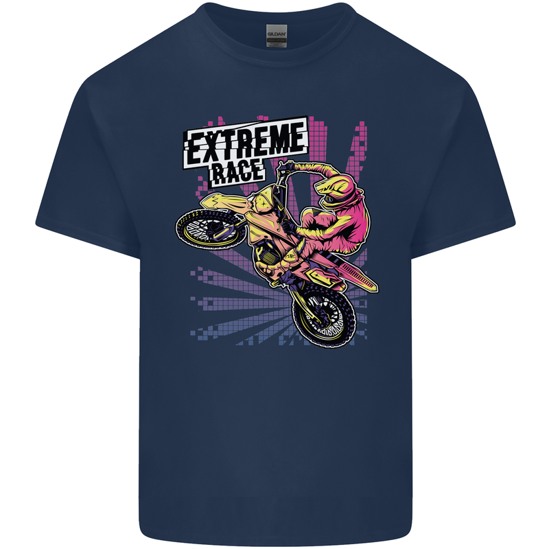 Extreme Race Motocross Dirt Bike Motorbike Kids T-Shirt Childrens Navy Blue