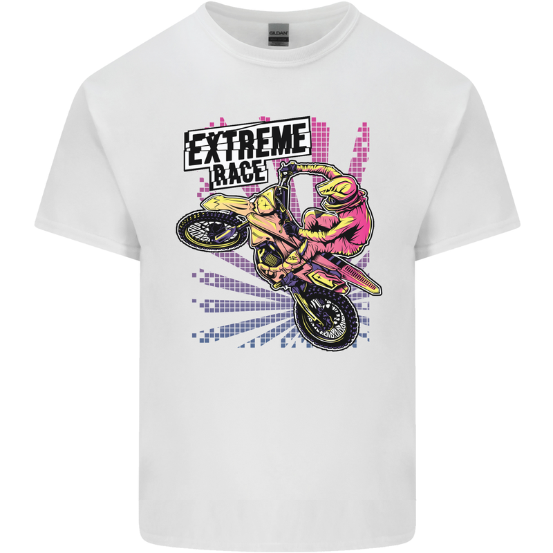 Extreme Race Motocross Dirt Bike Motorbike Kids T-Shirt Childrens White