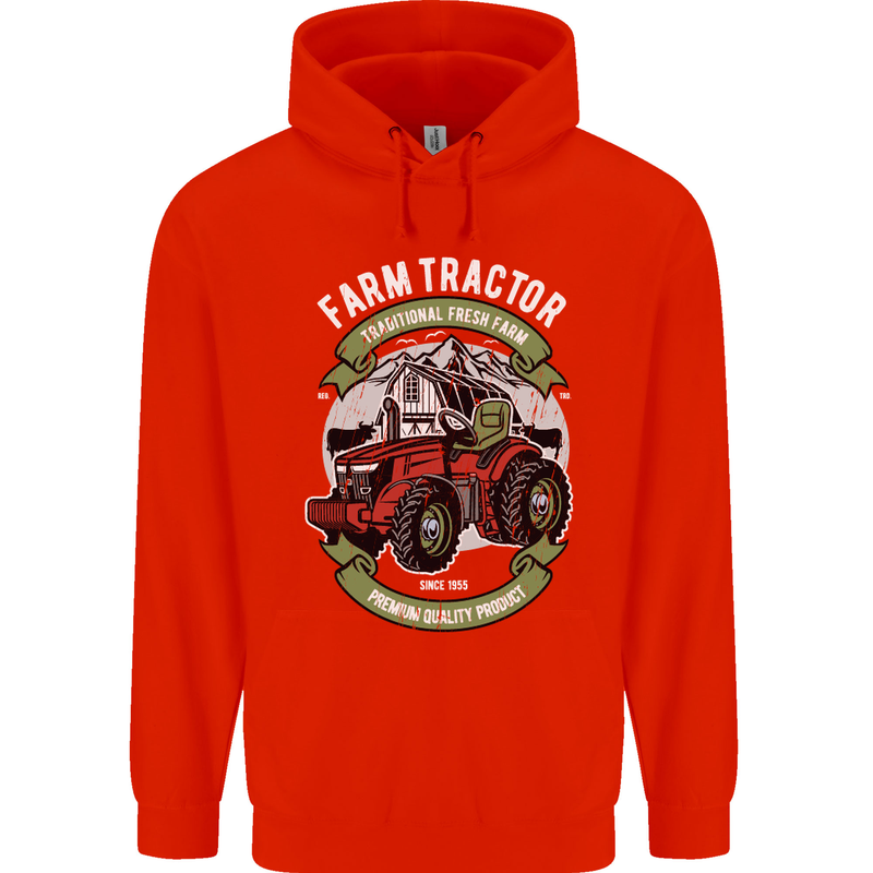 Farm Tractor Farming Farmer Mens 80% Cotton Hoodie Bright Red