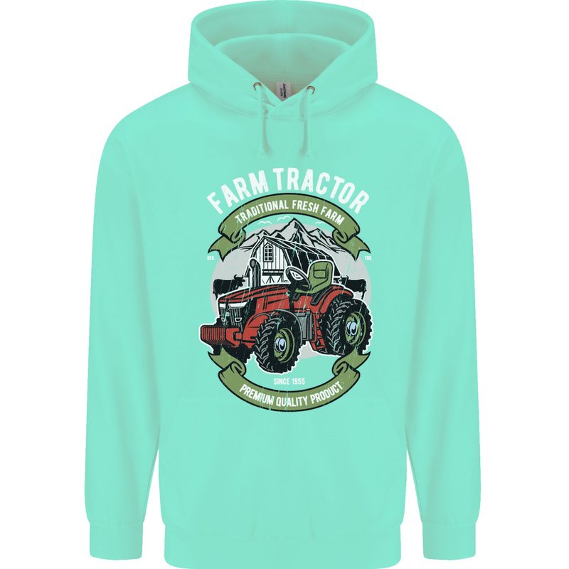Farm Tractor Farming Farmer Mens 80% Cotton Hoodie Peppermint