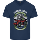 Farm Tractor Farming Farmer Mens V-Neck Cotton T-Shirt Navy Blue