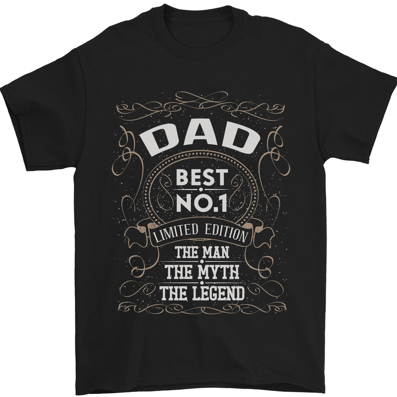 Father's Day No 1 Dad Man Myth Legend Funny Mens T-Shirt Cotton Gildan Black