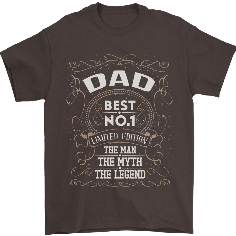 Father's Day No 1 Dad Man Myth Legend Funny Mens T-Shirt Cotton Gildan Dark Chocolate