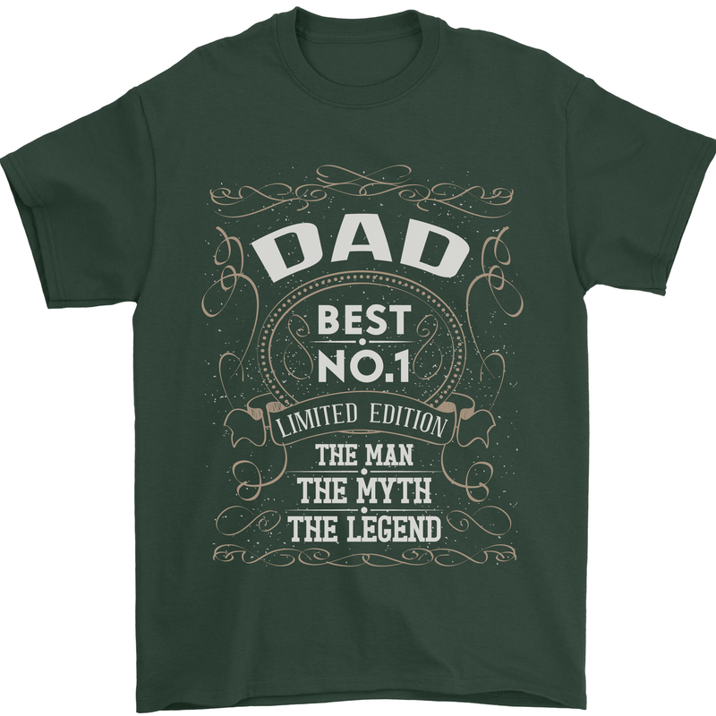 Father's Day No 1 Dad Man Myth Legend Funny Mens T-Shirt Cotton Gildan Forest Green