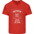 Father's Day No 1 Nephew Man Myth Legend Mens V-Neck Cotton T-Shirt Red
