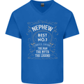 Father's Day No 1 Nephew Man Myth Legend Mens V-Neck Cotton T-Shirt Royal Blue