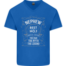 Father's Day No 1 Nephew Man Myth Legend Mens V-Neck Cotton T-Shirt Royal Blue