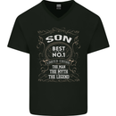 Father's Day No 1 Son Man Myth Legend Funny Mens V-Neck Cotton T-Shirt Black