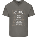 Father's Day No 1 Stepdad Step Dad Funny Mens V-Neck Cotton T-Shirt Charcoal
