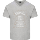 Father's Day No 1 Stepdad Step Dad Funny Mens V-Neck Cotton T-Shirt Sports Grey