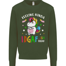 Feeling IDGAF Today Funny Offensive Unicorn Mens Sweatshirt Jumper Forest Green