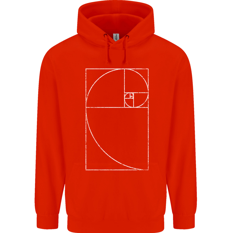 Fibonacci Spiral Golden Geometry Maths Mens 80% Cotton Hoodie Bright Red