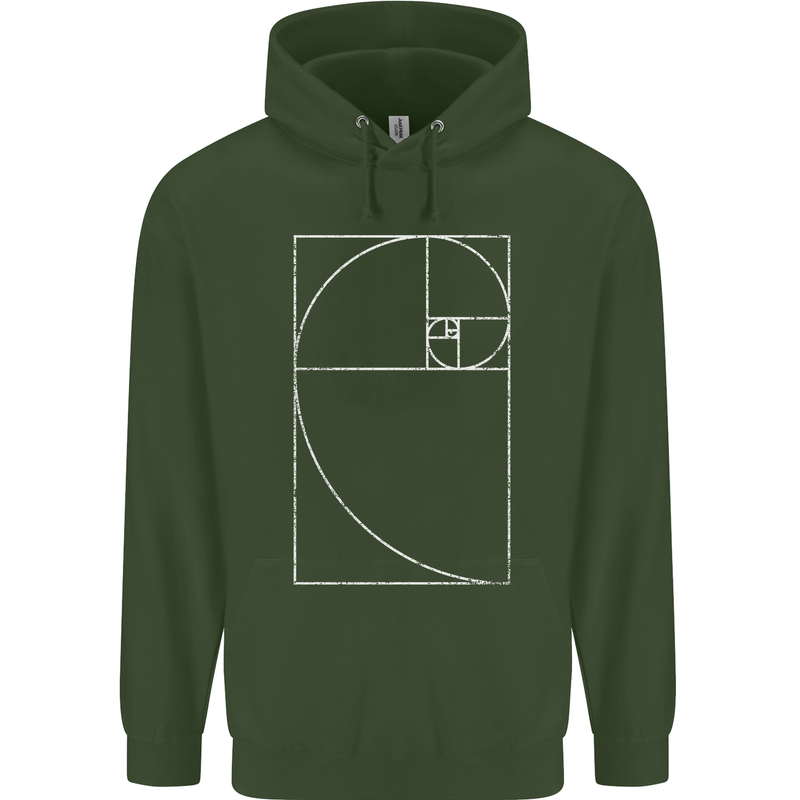 Fibonacci Spiral Golden Geometry Maths Mens 80% Cotton Hoodie Forest Green