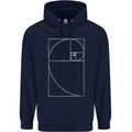 Fibonacci Spiral Golden Geometry Maths Mens 80% Cotton Hoodie Navy Blue