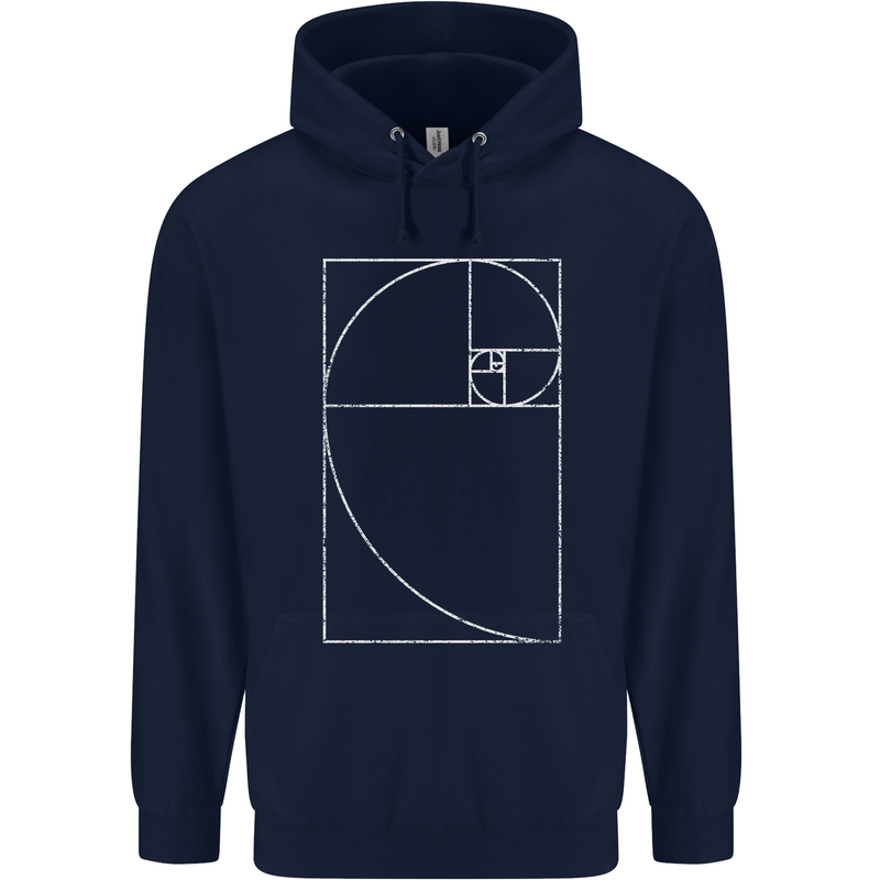 Fibonacci Spiral Golden Geometry Maths Mens 80% Cotton Hoodie Navy Blue