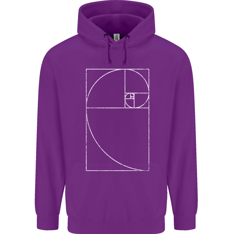 Fibonacci Spiral Golden Geometry Maths Mens 80% Cotton Hoodie Purple