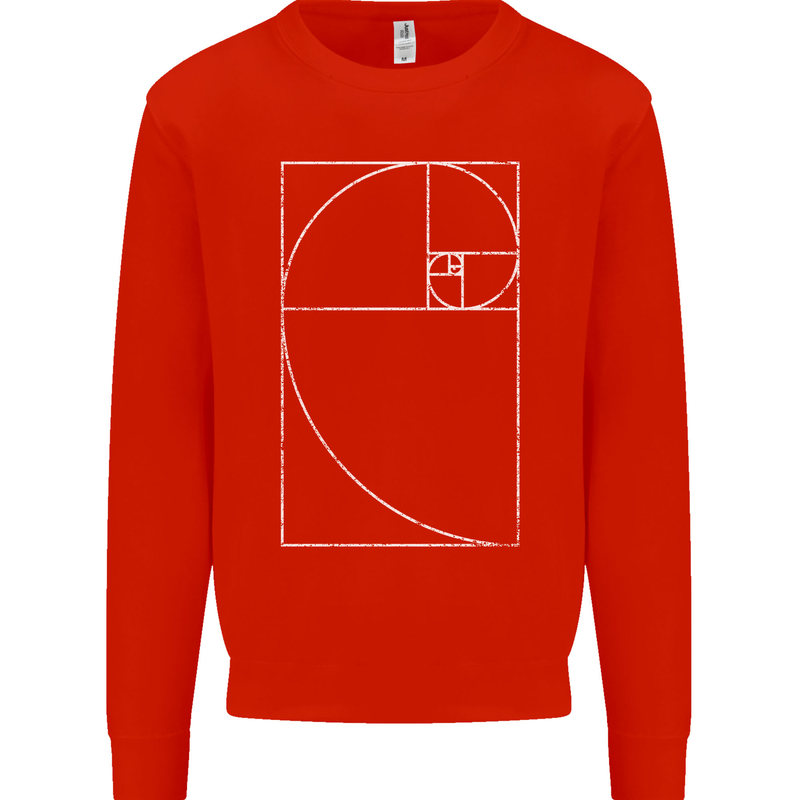 Fibonacci Spiral Golden Geometry Maths Mens Sweatshirt Jumper Bright Red