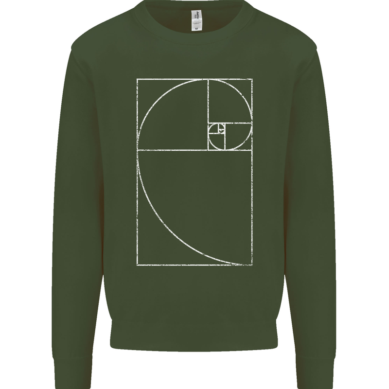 Fibonacci Spiral Golden Geometry Maths Mens Sweatshirt Jumper Forest Green