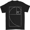 Fibonacci Spiral Golden Geometry Maths Mens T-Shirt Cotton Gildan Black
