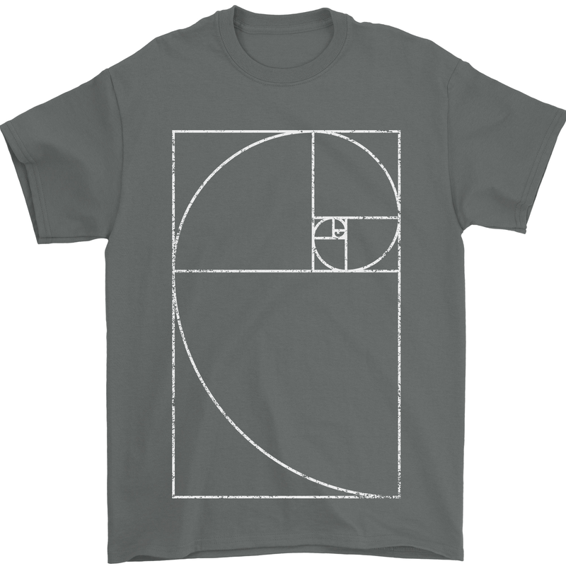 Fibonacci Spiral Golden Geometry Maths Mens T-Shirt Cotton Gildan Charcoal