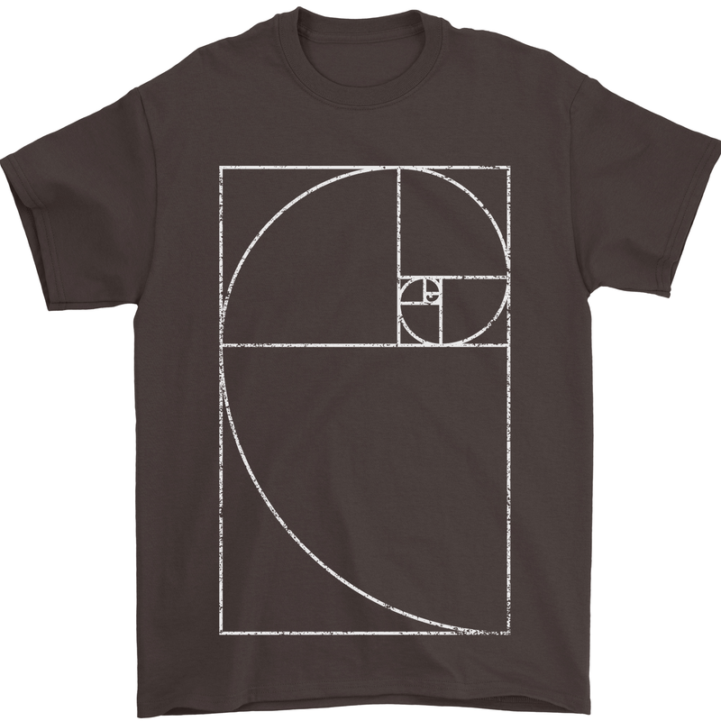Fibonacci Spiral Golden Geometry Maths Mens T-Shirt Cotton Gildan Dark Chocolate