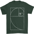 Fibonacci Spiral Golden Geometry Maths Mens T-Shirt Cotton Gildan Forest Green