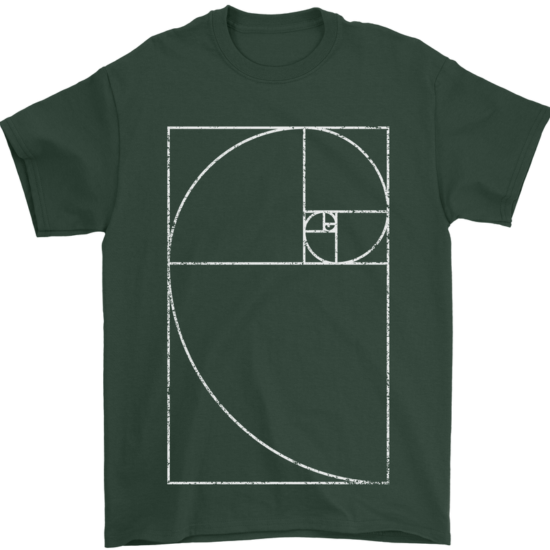 Fibonacci Spiral Golden Geometry Maths Mens T-Shirt Cotton Gildan Forest Green