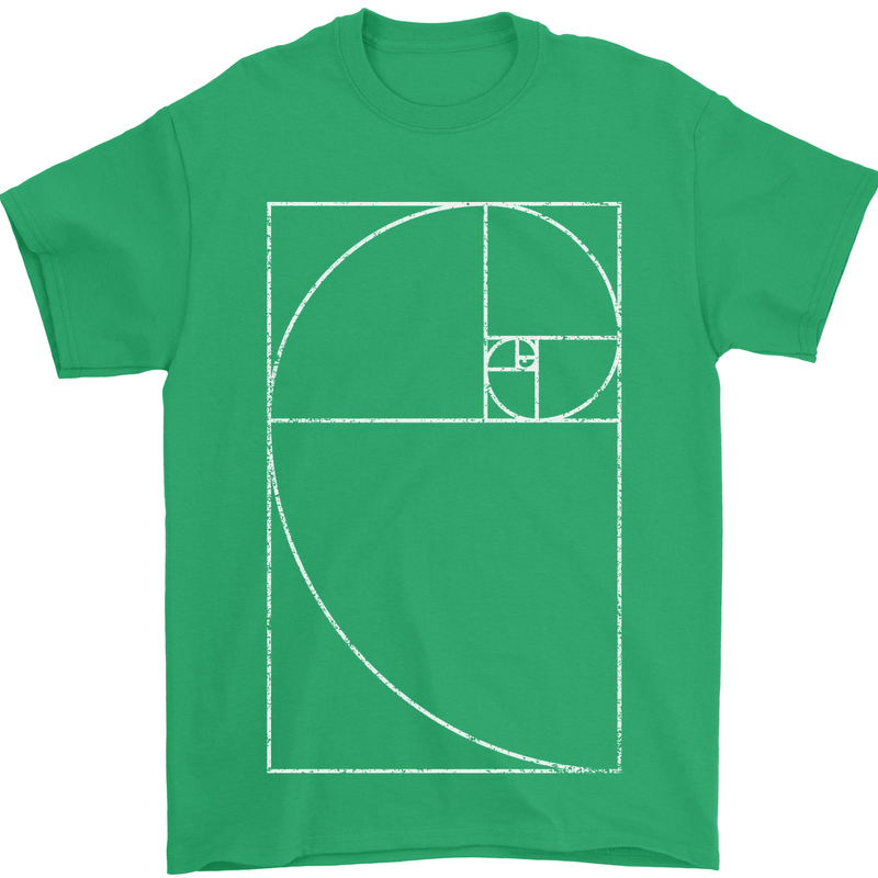 Fibonacci Spiral Golden Geometry Maths Mens T-Shirt Cotton Gildan Irish Green