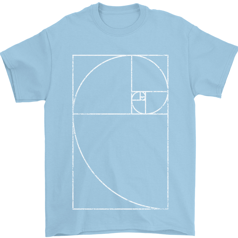 Fibonacci Spiral Golden Geometry Maths Mens T-Shirt Cotton Gildan Light Blue