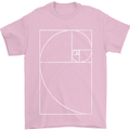 Fibonacci Spiral Golden Geometry Maths Mens T-Shirt Cotton Gildan Light Pink