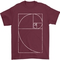 Fibonacci Spiral Golden Geometry Maths Mens T-Shirt Cotton Gildan Maroon