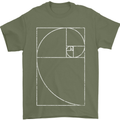 Fibonacci Spiral Golden Geometry Maths Mens T-Shirt Cotton Gildan Military Green