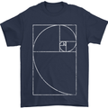 Fibonacci Spiral Golden Geometry Maths Mens T-Shirt Cotton Gildan Navy Blue