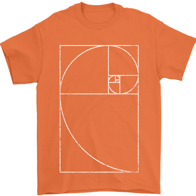 Fibonacci Spiral Golden Geometry Maths Mens T-Shirt Cotton Gildan Orange