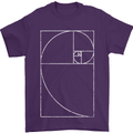 Fibonacci Spiral Golden Geometry Maths Mens T-Shirt Cotton Gildan Purple