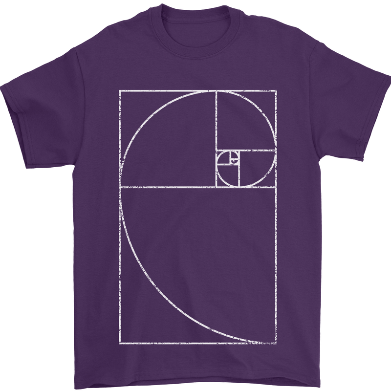 Fibonacci Spiral Golden Geometry Maths Mens T-Shirt Cotton Gildan Purple