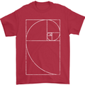 Fibonacci Spiral Golden Geometry Maths Mens T-Shirt Cotton Gildan Red