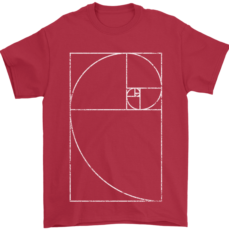Fibonacci Spiral Golden Geometry Maths Mens T-Shirt Cotton Gildan Red