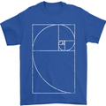 Fibonacci Spiral Golden Geometry Maths Mens T-Shirt Cotton Gildan Royal Blue